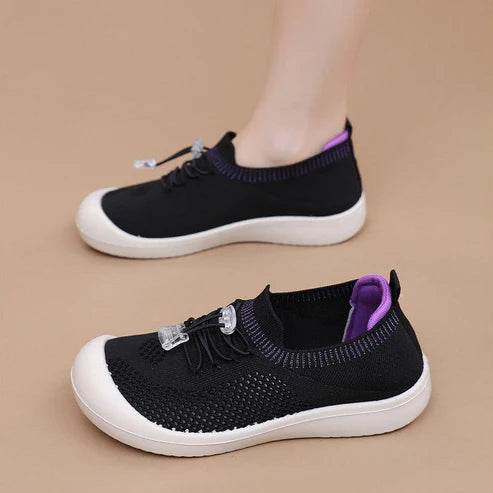 Zapatos de malla para mujer con punta redonda y cordón