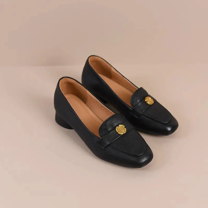 Zapatos vintage de tacón grueso de piel de oveja suave