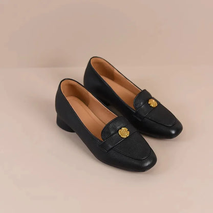 Zapatos vintage de tacón grueso de piel de oveja suave