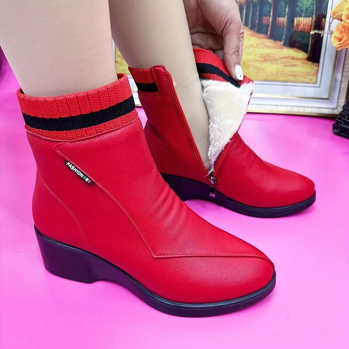 Botas de invierno con suela de goma (cuero genuino)
