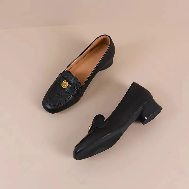 Zapatos vintage de tacón grueso de piel de oveja suave