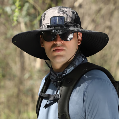 Sombrero de pesca al aire libre con ventilador solar de ala ancha