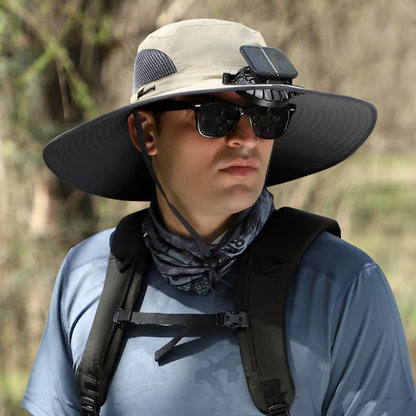 Sombrero de pesca al aire libre con ventilador solar de ala ancha
