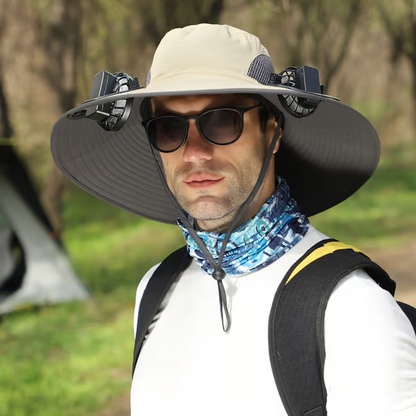 Sombrero de pesca al aire libre con ventilador solar de ala ancha