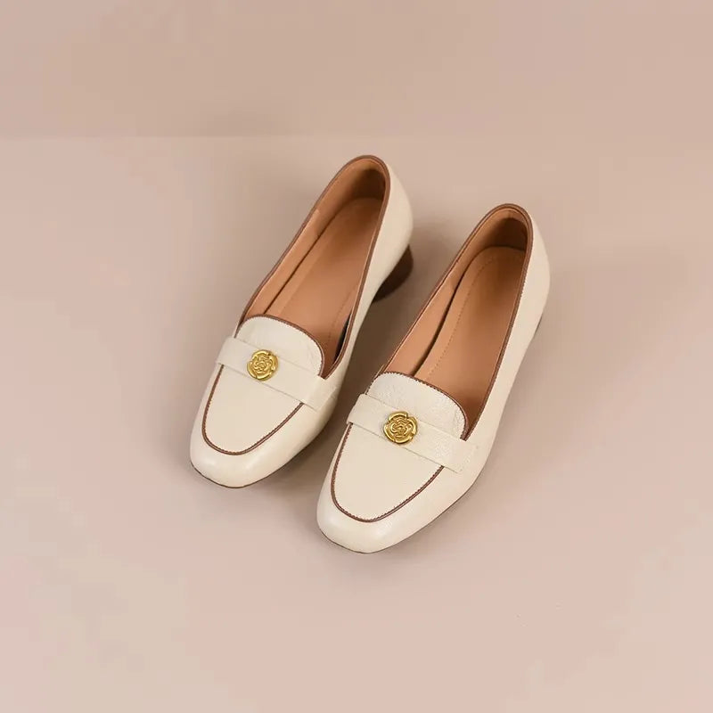 Zapatos vintage de tacón grueso de piel de oveja suave