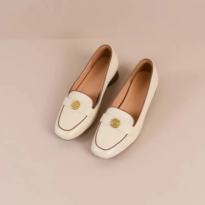 Zapatos vintage de tacón grueso de piel de oveja suave