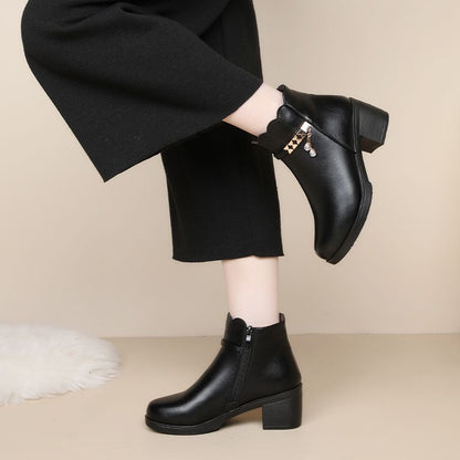 Botines de felpa con tacón grueso