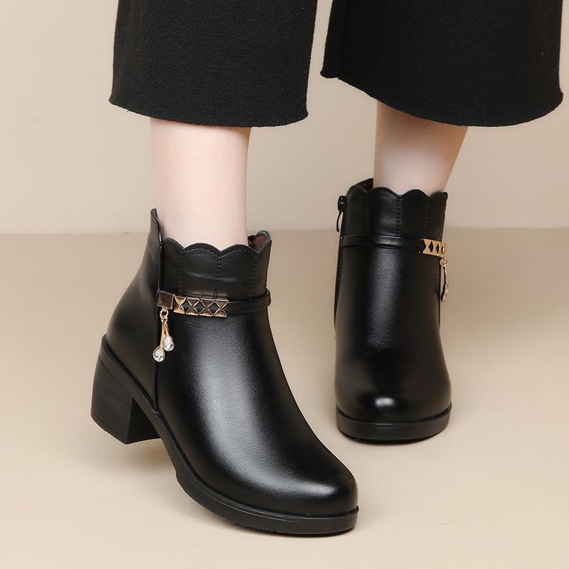 Botines de felpa con tacón grueso