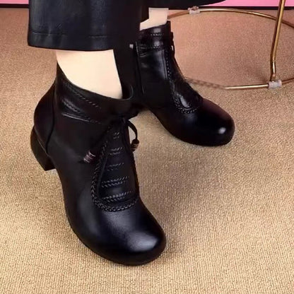 Botas de tacón medio de piel auténtica