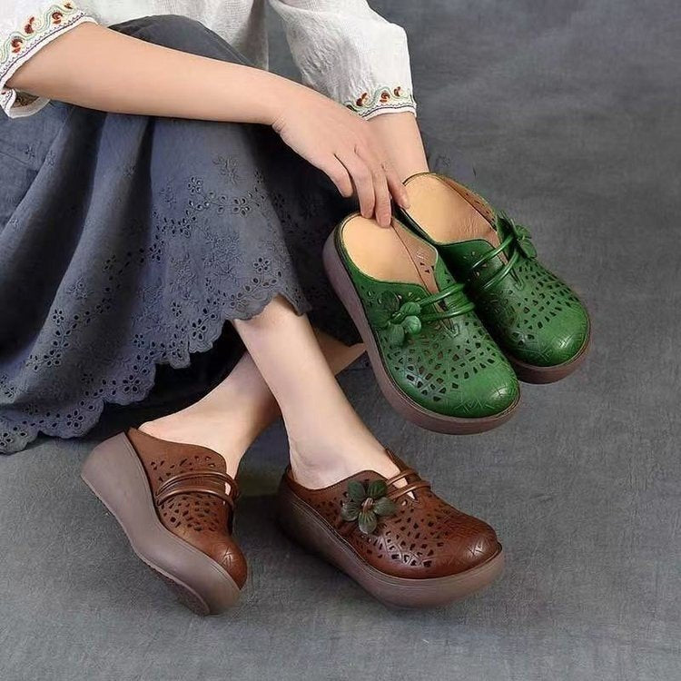 Zapatillas de cuero vintage huecas
