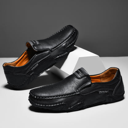 Mocasines de piel auténtica con costura artesanal para hombre