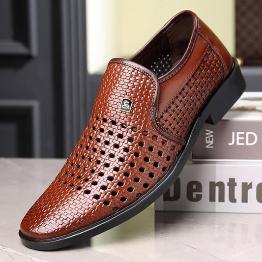Zapatos de piel para hombre huecos y transpirables