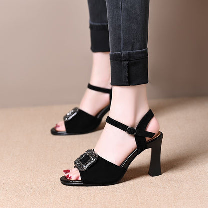 Sandalias con hebilla cuadrada y diamantes de imitación