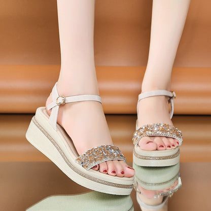 Sandalias con hebilla de moda y diamantes de imitación