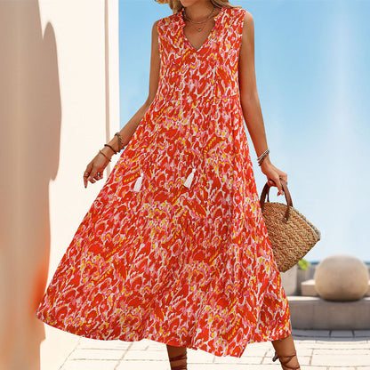 Vestido largo sin mangas estampado