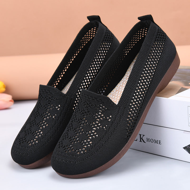 Zapatos de malla transpirable con punta redonda y suela marrón