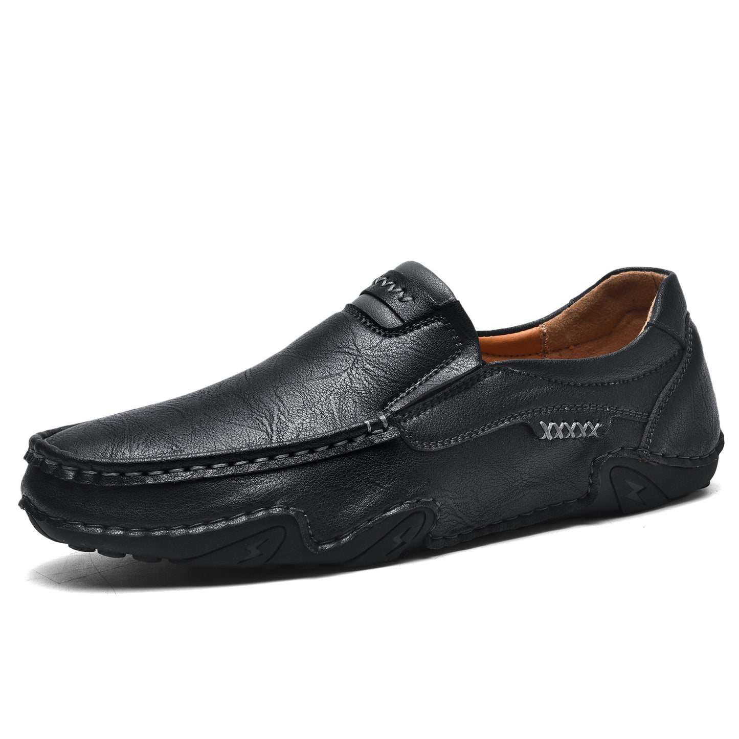 Mocasines de piel auténtica con costura artesanal para hombre