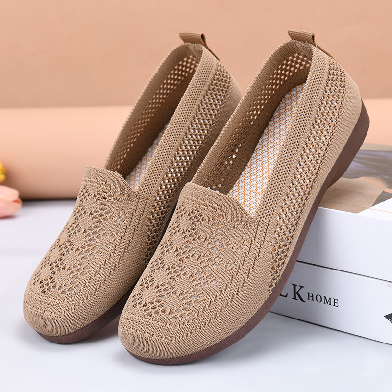 Zapatos de malla transpirable con punta redonda y suela marrón