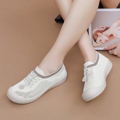 Zapatos de malla para mujer con punta redonda y cordón