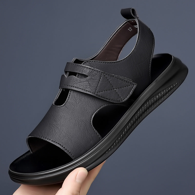 Sandalias de piel con correa de velcro para hombre