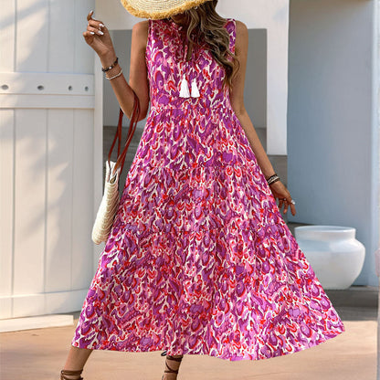 Vestido largo sin mangas estampado