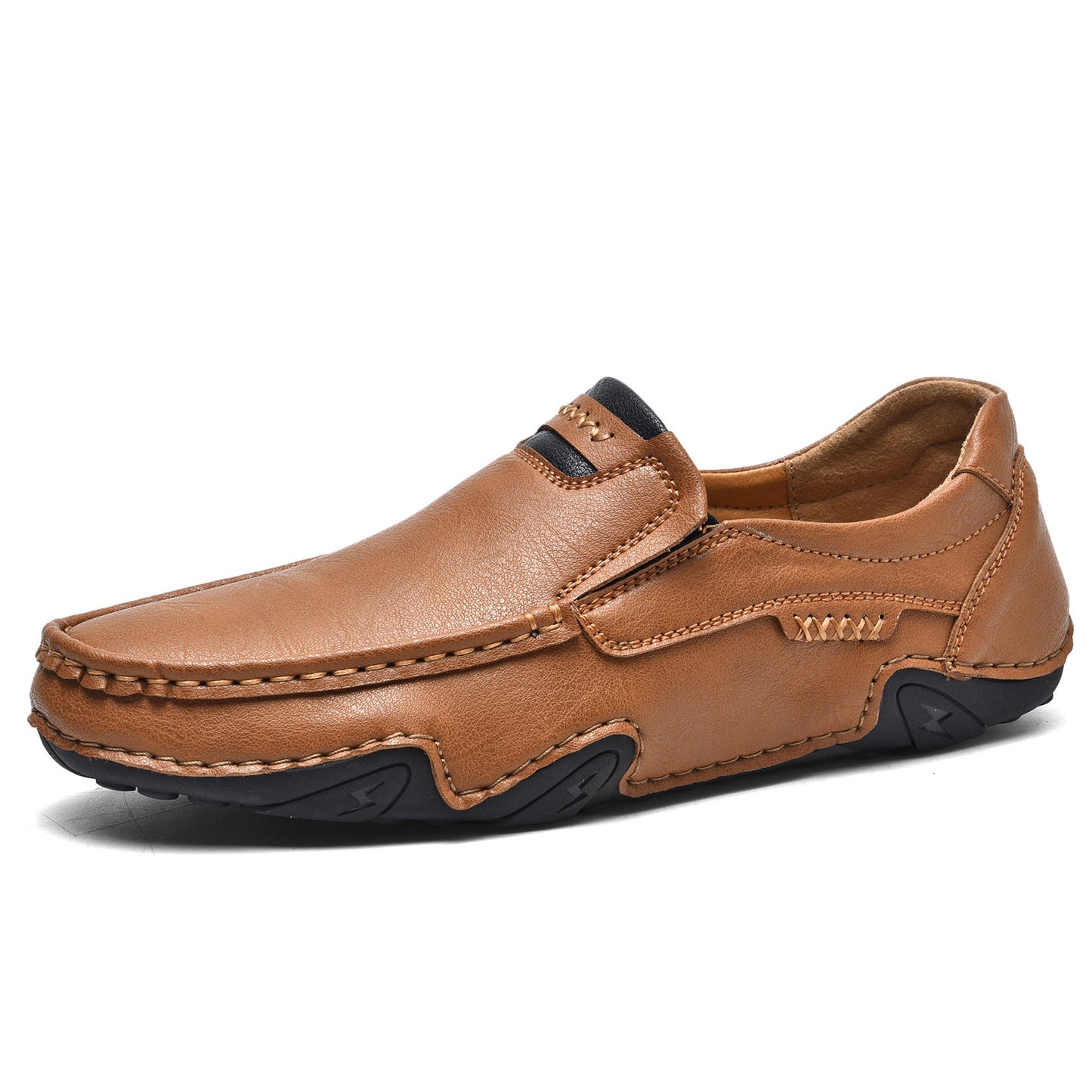 Mocasines de piel auténtica con costura artesanal para hombre