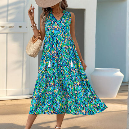 Vestido largo sin mangas estampado