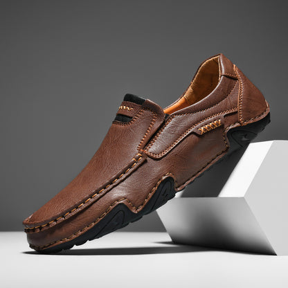 Mocasines de piel auténtica con costura artesanal para hombre