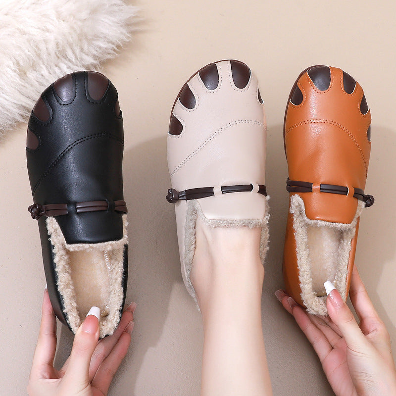 Zapatos retro de piel forrados con vellón