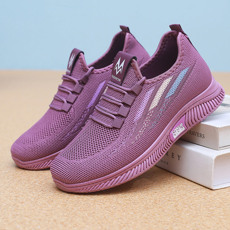 Nuevos zapatos de malla voladora con suela blanda para damas