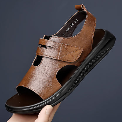 Sandalias de piel con correa de velcro para hombre