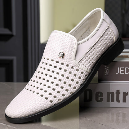 Zapatos de piel para hombre huecos y transpirables