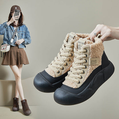 Zapatos casuales de terciopelo con suela gruesa que realzan la altura