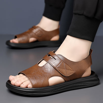 Sandalias de piel con correa de velcro para hombre