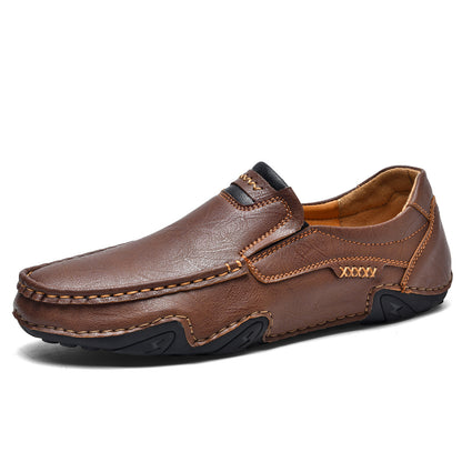 Mocasines de piel auténtica con costura artesanal para hombre