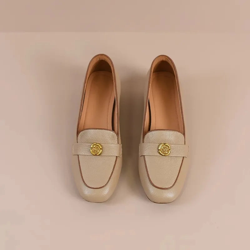 Zapatos vintage de tacón grueso de piel de oveja suave