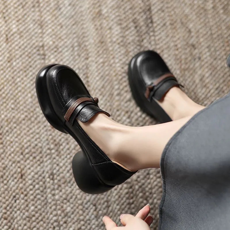 Mocasines de plataforma con tacón grueso(piel auténtica)