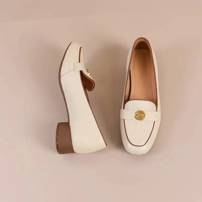 Zapatos vintage de tacón grueso de piel de oveja suave