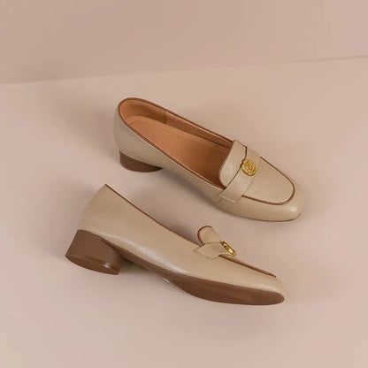 Zapatos vintage de tacón grueso de piel de oveja suave